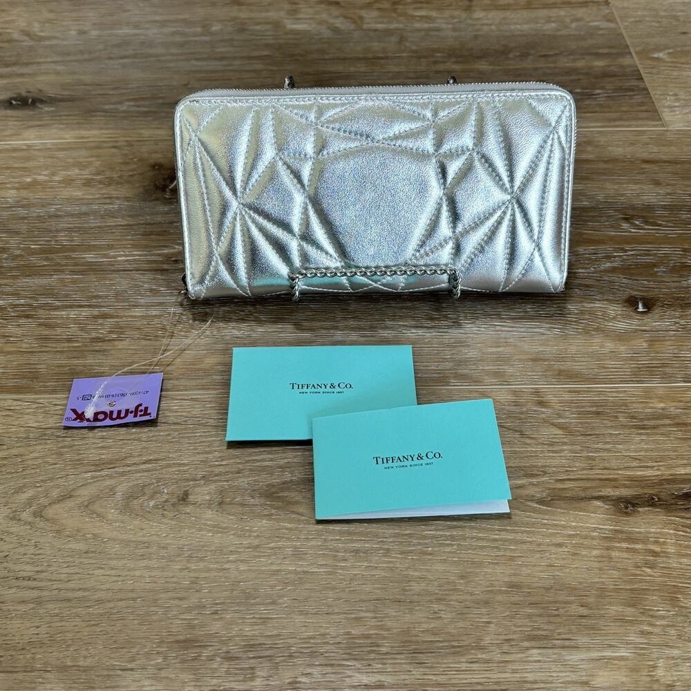 Tiffany & Co. Large Quilted Metallic Silver Zip Wallet NWT - Picture 2 of 9